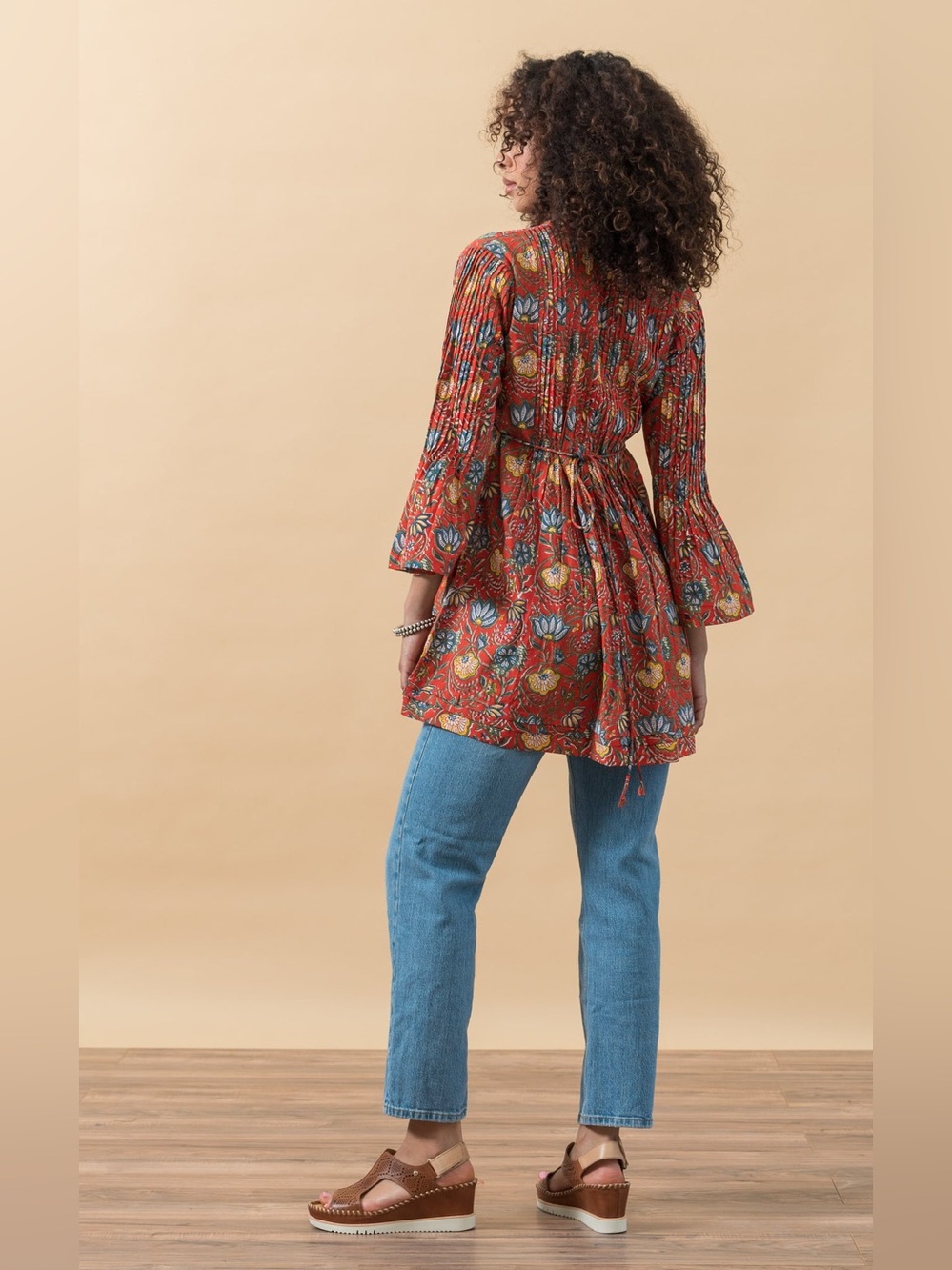 Passementrie Ofelia Blouse, 3/4 Sleeve, Orange Floral Size L — image 2 of 7
